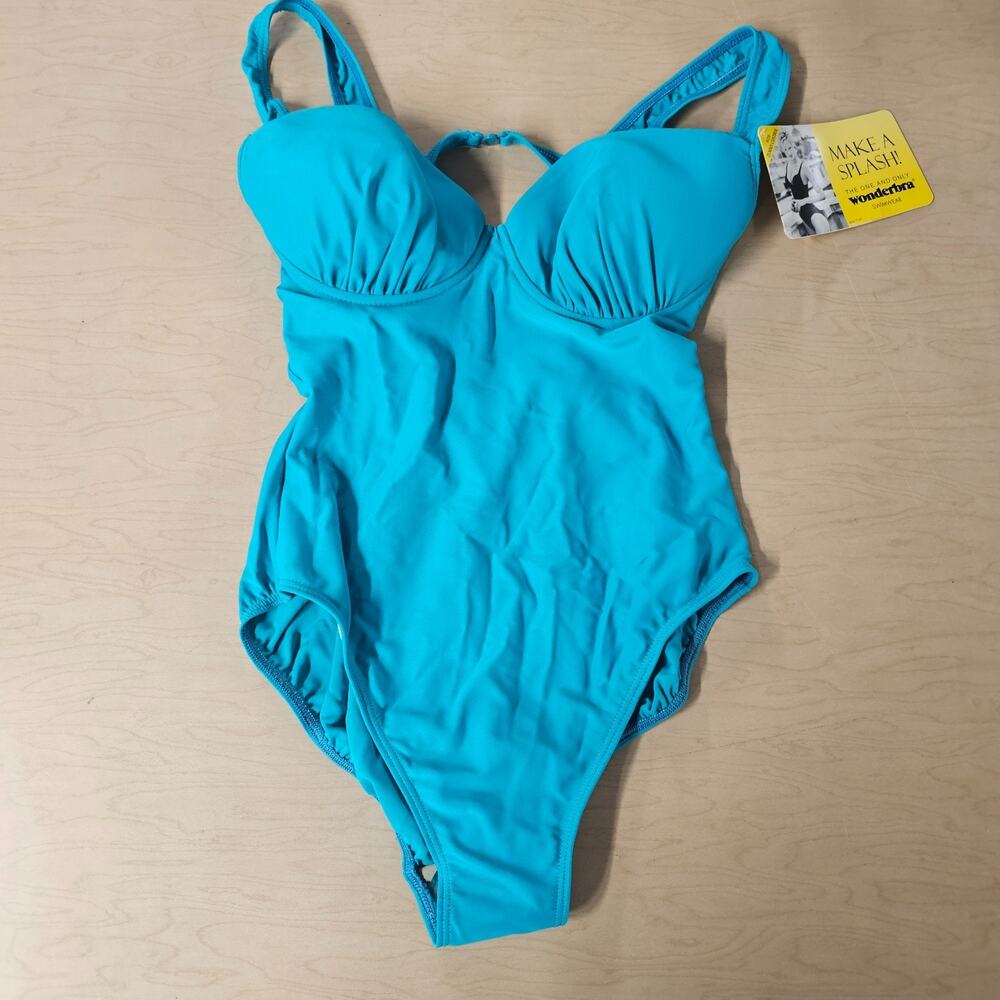Vtg 90s Wonderbra One Piece Swimsuit 36C 10 Blue Underwire NWT 1995 Modest